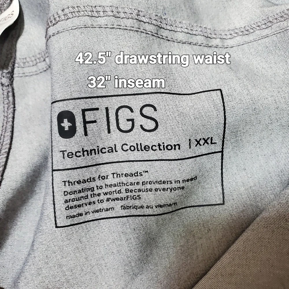 Figs Mens Technical Collection Scrub Pants Grey Pockes Straight Leg Size 2XL